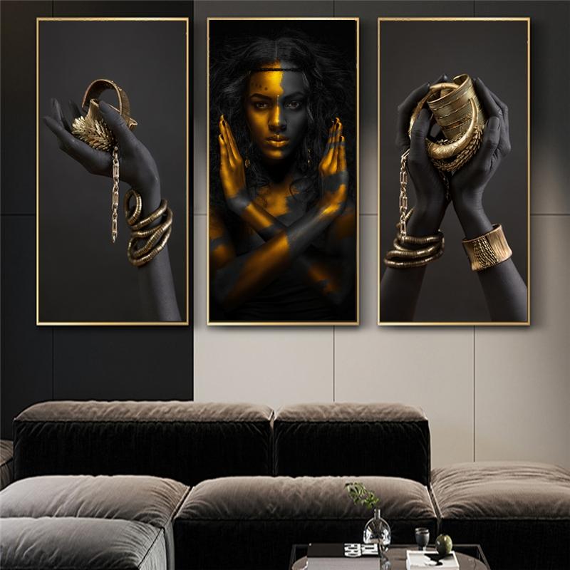 Изображение товара: Африканское искусство, черные руки, украшения, холст, искусство, плакаты, Африканская женщина, портрет, стена, картины