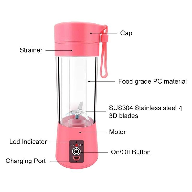 Изображение товара: Портативный Блендер с 6 лезвиями, электрическая соковыжималка, мини-кухонный комбайн, персональный блендер для смузи, чашка, блендеры для сока с USB-зарядкой