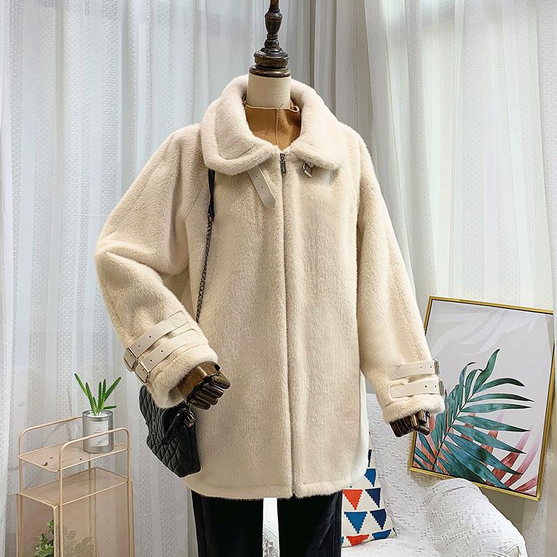 Изображение товара: Женское Свободное пальто средней длины, зимнее теплое Свободное пальто из искусственного меха с воротником-стойкой, модель A294 в Корейском стиле