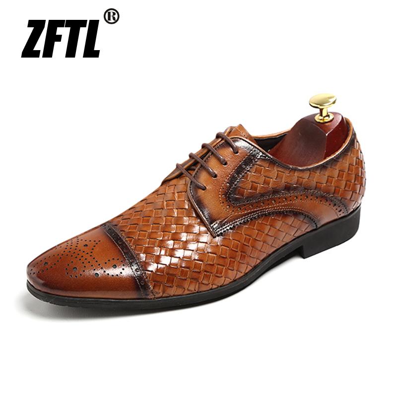 Изображение товара: Мужские модельные туфли ZFTL, мужские оксфорды, деловые туфли, мужские кожаные туфли с резным узором в британском стиле, 2020, плетеный из кожи