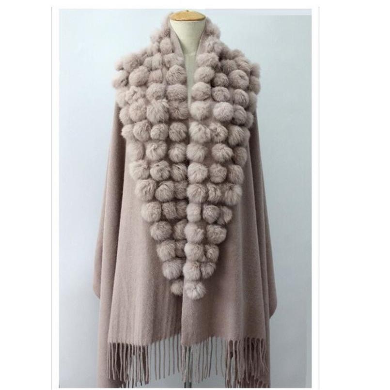 Изображение товара: Пончо из натурального кроличьего меха, шаль, осенне-зимний шарф, вязаный женский шарф из пашмины, хит продаж S66