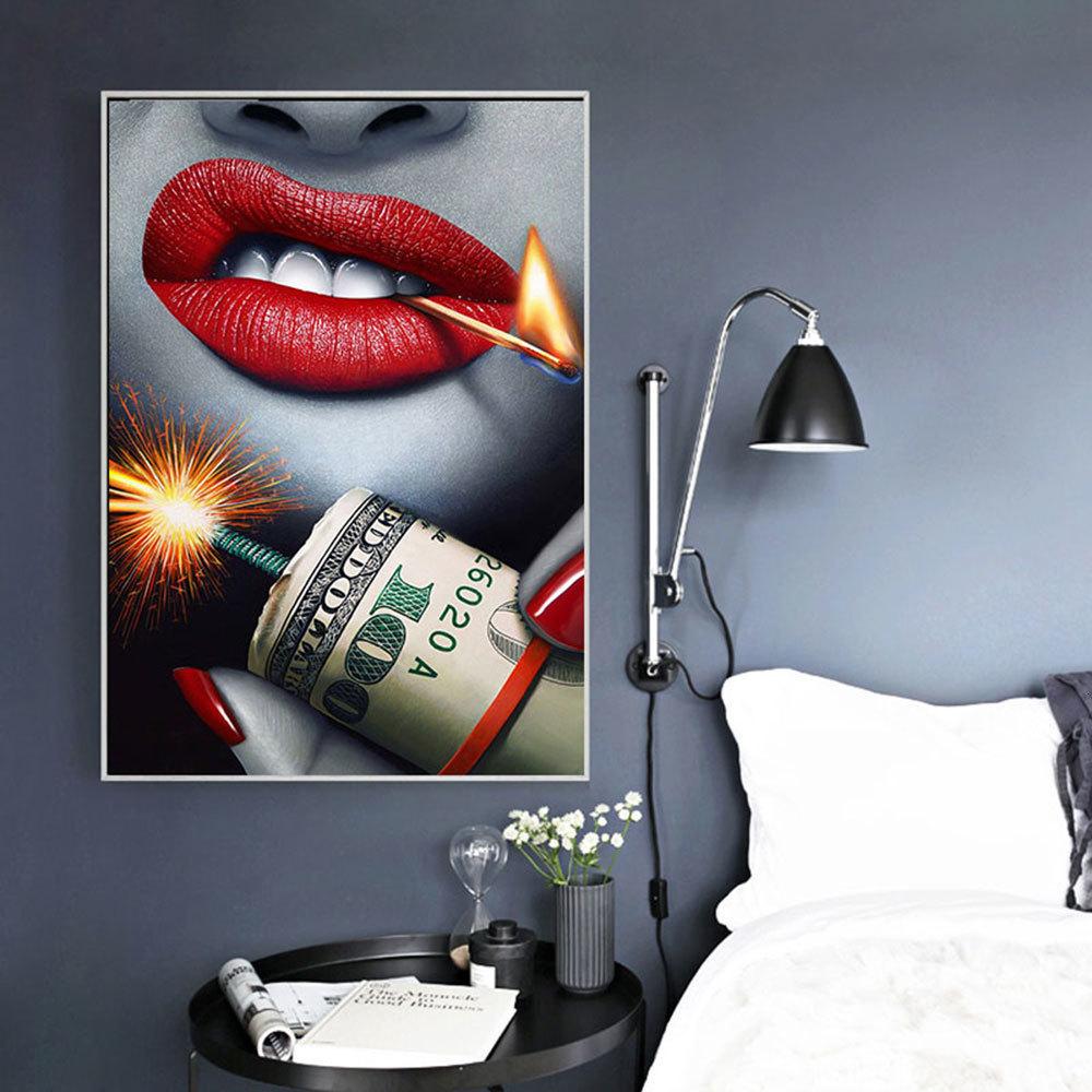 Изображение товара: Настенное художественное полотно, постер с принтом губ, картина для гостиной, паба, картина на стену, большие современные картины, домашний декор, плакат с фильмом