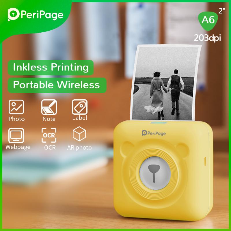 Изображение товара: PeriPage Портативный Термальность Bluetooth принтер/портативный принтер печатает 203 точек/дюйм A6 желтый фото получения Беспроводной этикетка мини-принтер для IOS и Android мобильный телефон