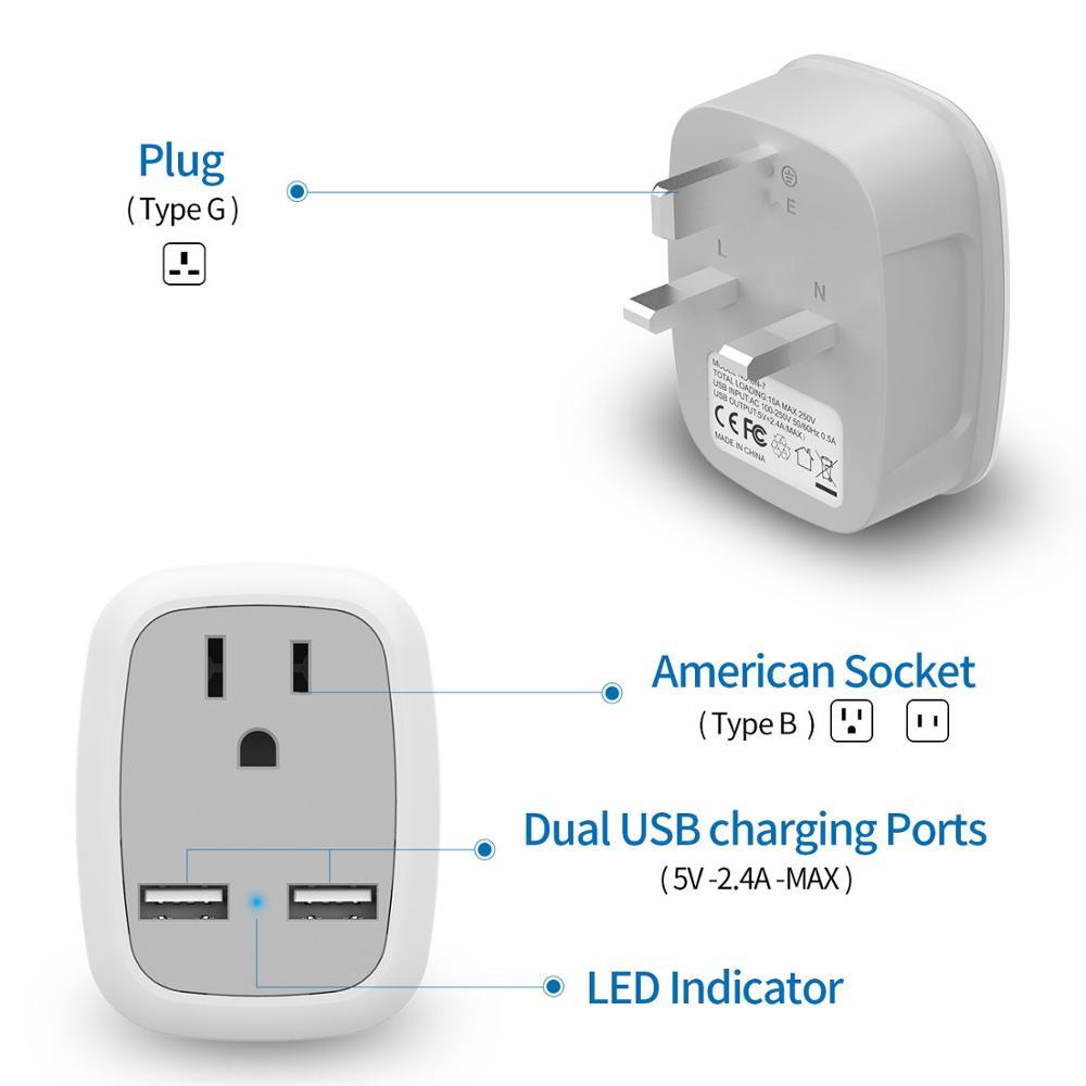 Изображение товара: NTON POWER Travel International адаптер питания с 2 USB 3 в 1 типа G переходник для США путешествия в Великобританию, Великобританию, Гонконг и т. Д.