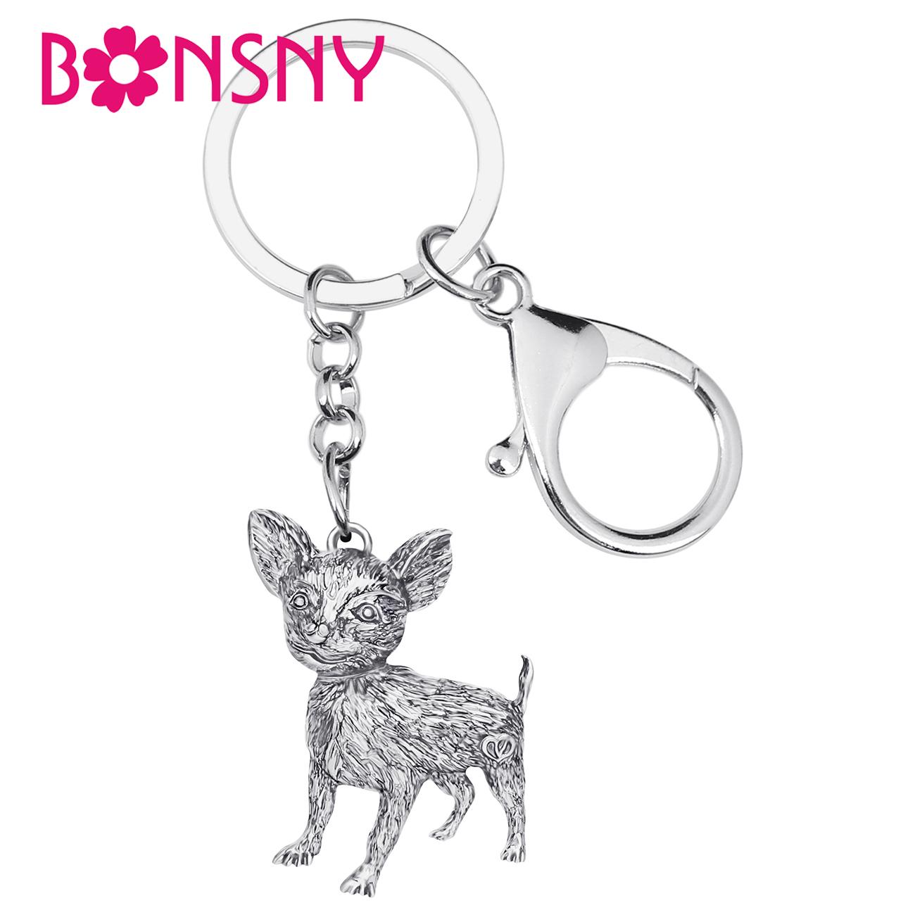 Изображение товара: Bonsny Halloween Alloy Antique Gold Plated Chihuahua Keychains Lovely Animal Keyring Jewelry For Women Kids Novelty Gift Charms