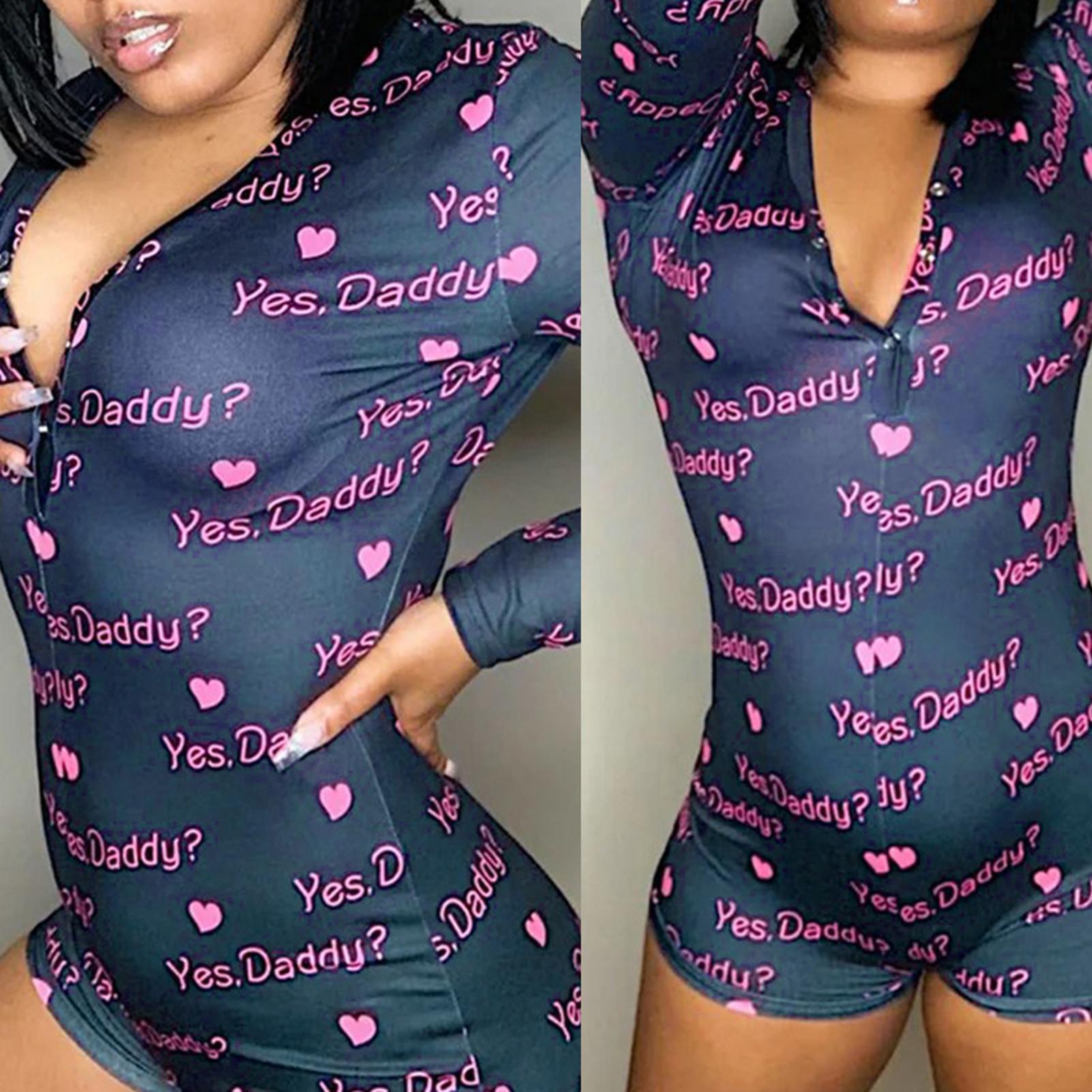 Изображение товара: Multiple Pattern Printed Slim Sexy One-piece Pajamas Women V Neck Sleepwear Print Women Jumpsuit Pijamas Romper Bodysuit 2020