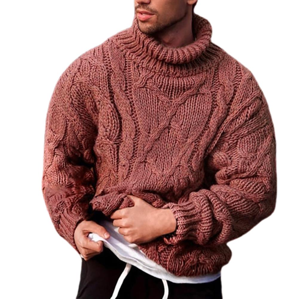 Изображение товара: Новинка 2020, модный мужской вязаный свитер с косами на осень и зиму, пуловер с высоким воротом, Повседневный свитер