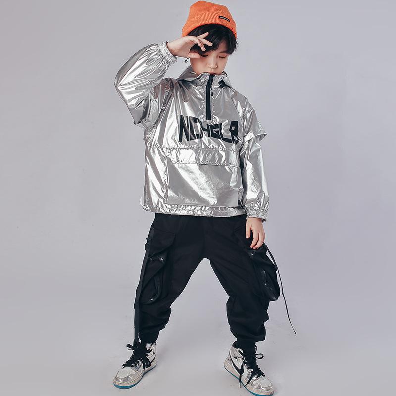 Изображение товара: Детская одежда в стиле хип-хоп, ветровка, пуловер, куртка, уличная одежда, тактические брюки-карго для девочек и мальчиков, танцевальный костюм