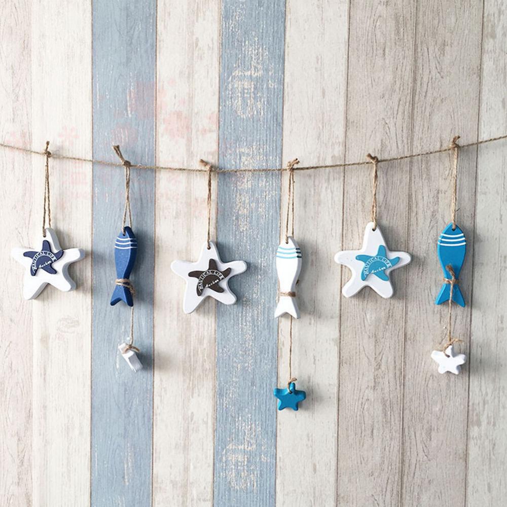 Изображение товара: 1 шт. средиземноморская Морская звезда, подвесная рыба, Морской Декор, маленькое украшение из дерева, декорированная морская Подвеска для детской комнаты
