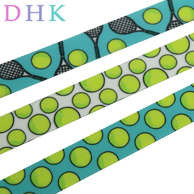 Изображение товара: Бант для волос DHK, 7/8 дюйма, 5 ярдов, с принтом в виде теннисного мяча, grosgrain, ленточный аксессуар