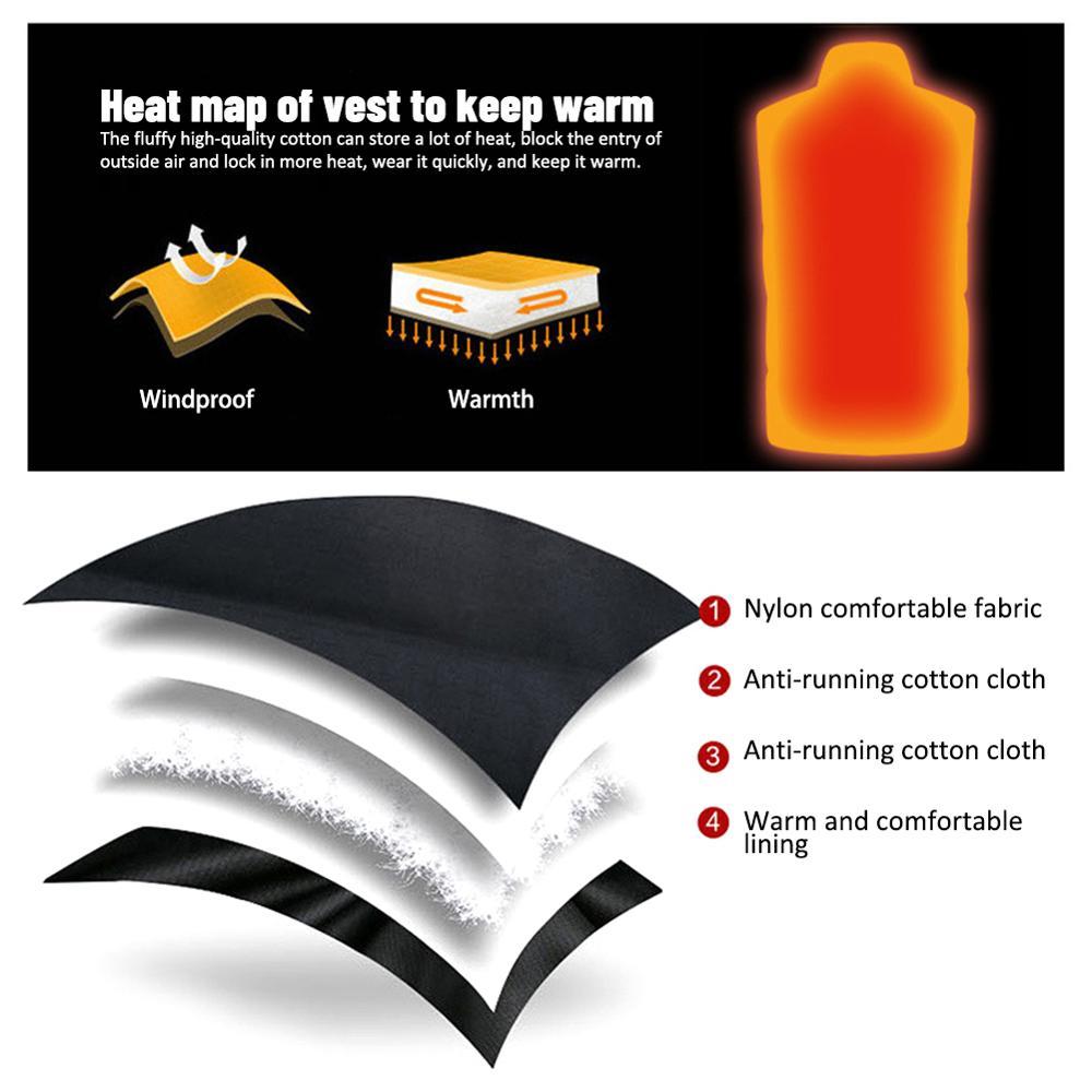 Изображение товара: Жилетка мужская с подогревом, хлопковая теплая уличная безрукавка с USB-зарядкой, четыре зоны, эластичная термокуртка, Осень-зима
