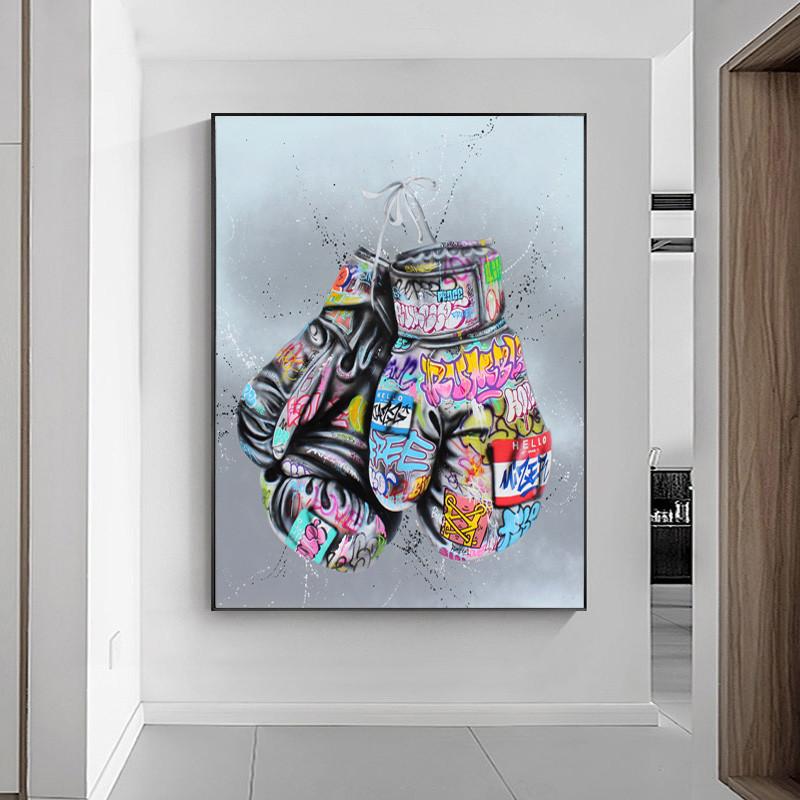 Изображение товара: Боксерские перчатки граффити художественные плакаты и принты на стене, холст, картина, уличная стена, картина для гостиной, домашний декор