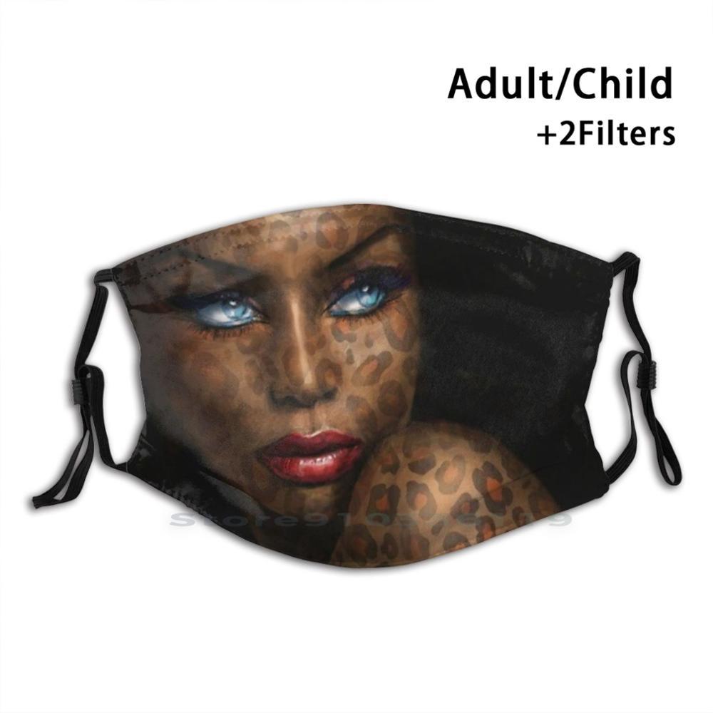 Изображение товара: Голубые глаза леопардовый дизайн Пылезащитный фильтр смываемая маска для лица дети Леопард Дикий Тигр женский черный Африка красота голубые глаза Энджи