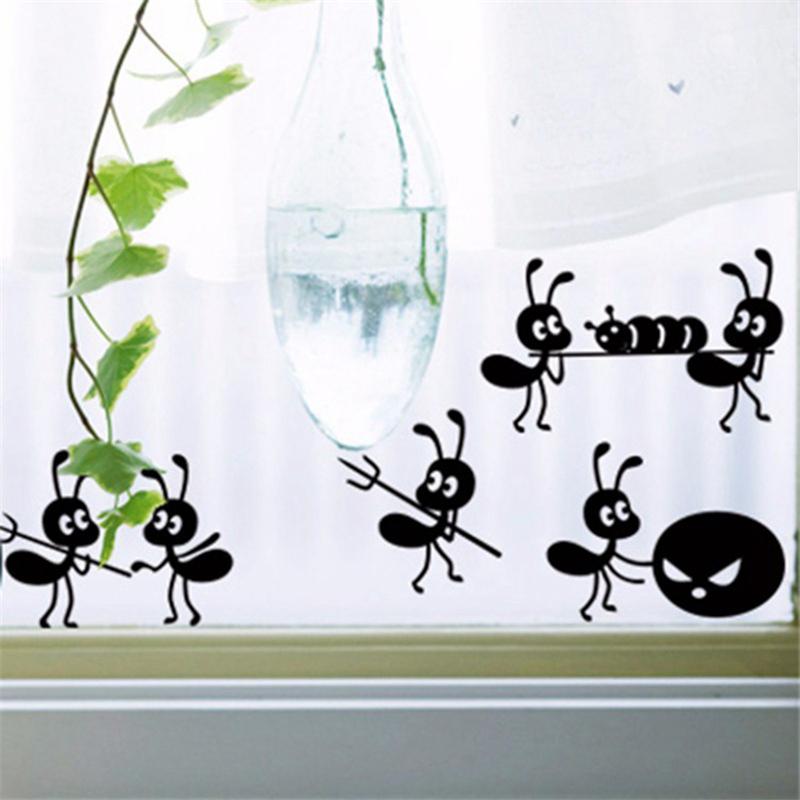 Изображение товара: 1 шт. Милая мультяшная черная муравьиная движущаяся Настенная Наклейка «сделай сам» резная для детской комнаты домашний декор стеклянные окна украшение Плакат Фреска
