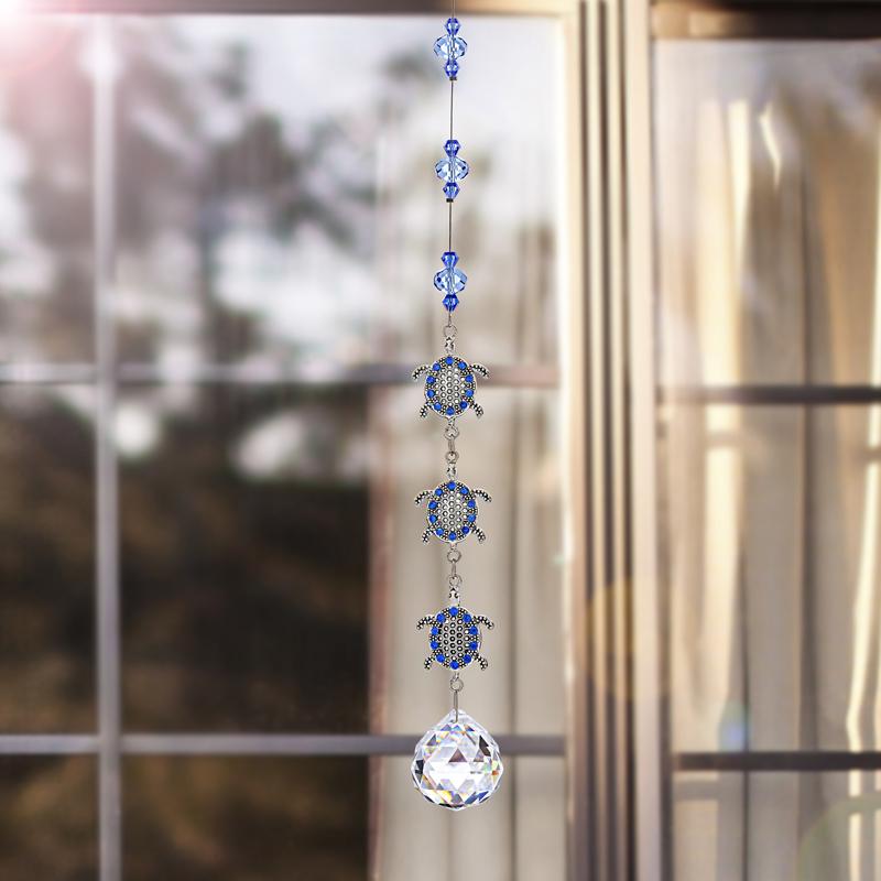 Изображение товара: H & D подвесной Ловец Солнца, хрустальные призмы, подвеска в виде шара с синей бусиной и мини-черепахой, украшение для дома, подарок на день Святого Валентина