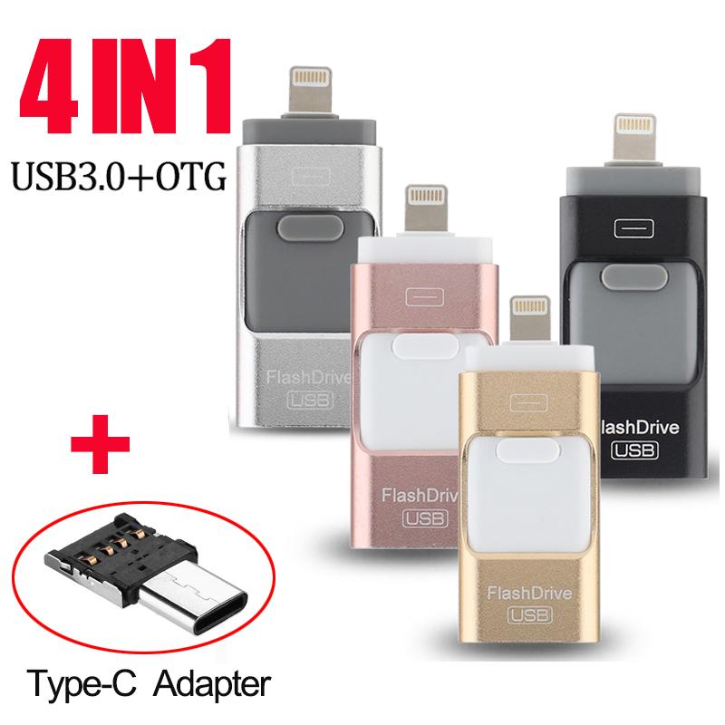 Изображение товара: Флэш-накопитель 4 в 1 для iPhone, ipad и телефонов Android, Тип C, 128 ГБ, 64 ГБ, 32 ГБ, 16 ГБ, USB C, фотофлешка USB 3,0, флэш-накопитель OTG