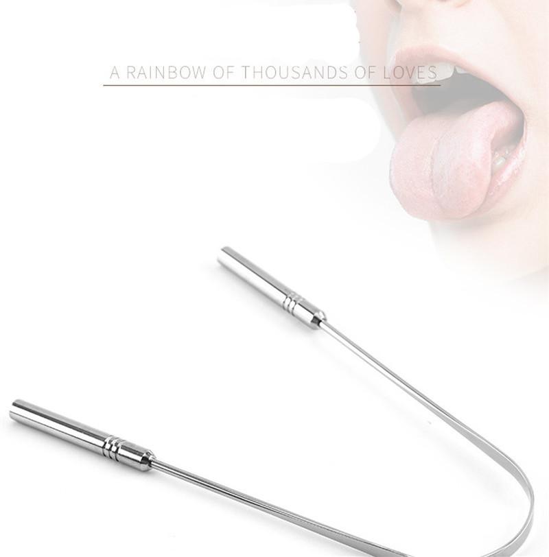 Изображение товара: Скребок для языка из нержавеющей стали, зубная щетка с покрытием для свежего дыхания, инструменты для гигиены полости рта, отбеливание зубов