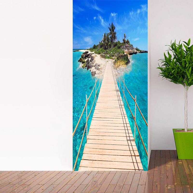 Изображение товара: 3D наклейка на дверь, морской остров, Настенная Наклейка «сделай сам», самоклеящаяся Водонепроницаемая настенная наклейка, домашнее украшение, дверь, настенная бумага, наклейка для гостиной
