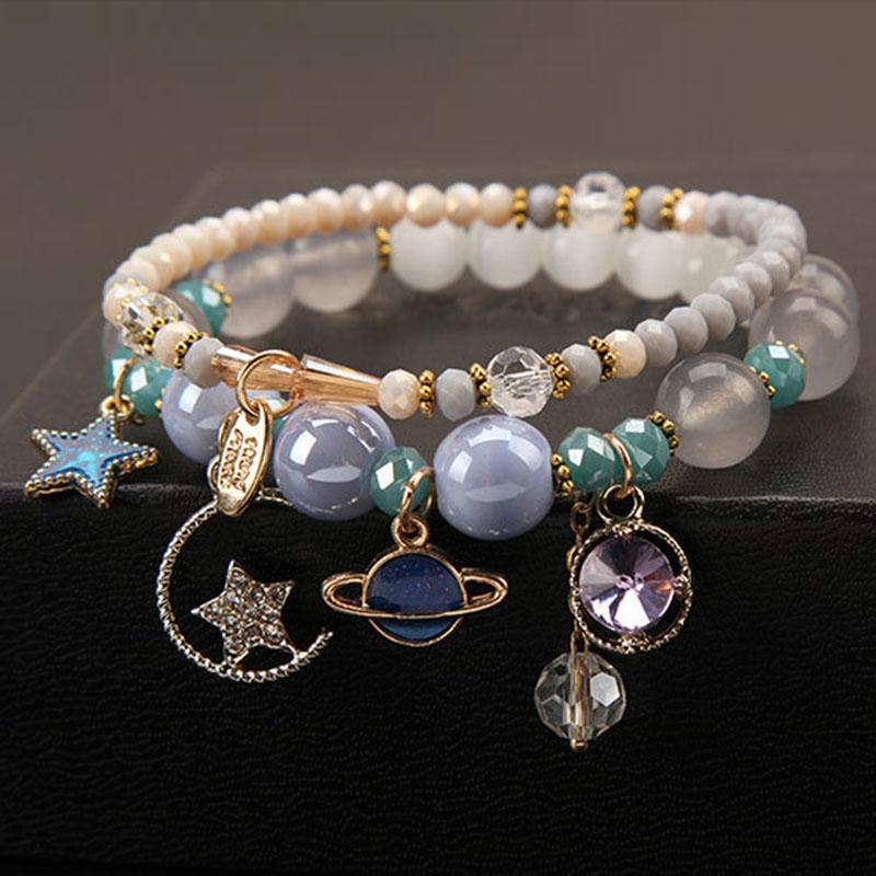 Изображение товара: Корея Dongdaemun Модный женский браслет звездное небо Многоэлементный Звезда Луна кристалл подвеска браслет из бисера для женщин подарок