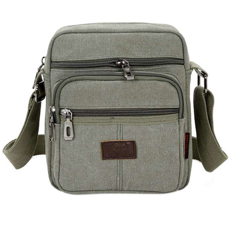 Изображение товара: Дорожная сумка с клапаном для мужчин в стиле ретро, повседневная холщовая Сумочка через плечо, школьный портфель на молнии, однотонная