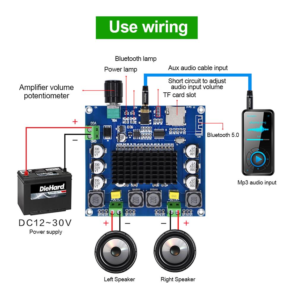 Изображение товара: XH-A105 Bluetooth 5,0 TDA7498 плата цифрового усилителя 2x100 Вт стерео аудио AMP модуль с поддержкой вспомогательной платы потенциометра