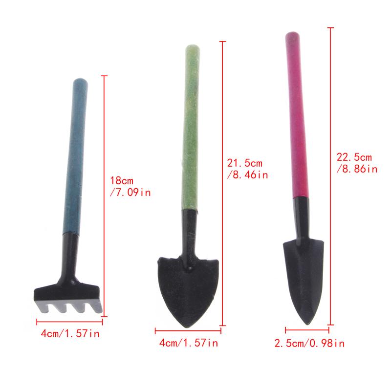 Изображение товара: 3 шт Мини садовые растения Набор инструментов с лопата с деревянной ручкой лопата, грабли