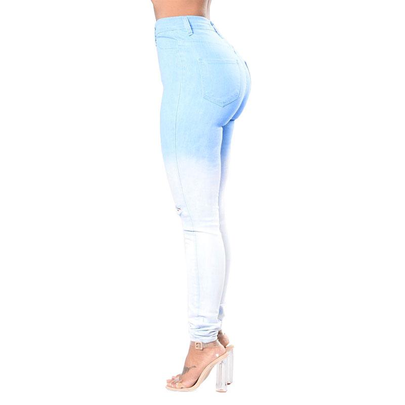 Изображение товара: Женские джинсы с градиентом, синие и белые джинсы скинни с завышенной талией, рваные брюки для мамы, большие размеры, пикантные джинсы, новинка 2021, Женские джинсы-бойфренды