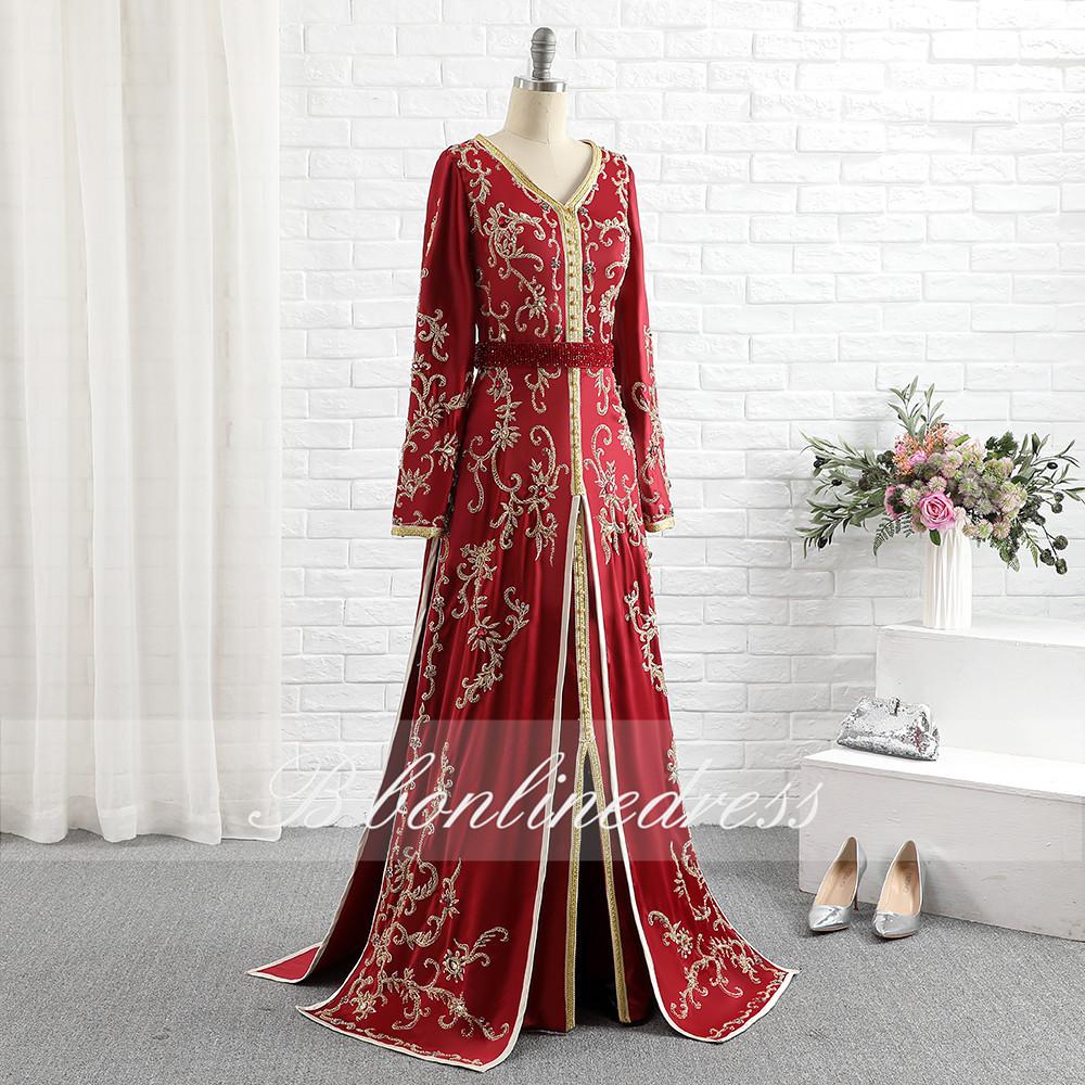 Изображение товара: Длинное вечернее платье, красное, Марокканское кафтановое платье с вышивкой, длинным рукавом, арабское, дубайское, мусульманвечерние, праздничное платье, 2020
