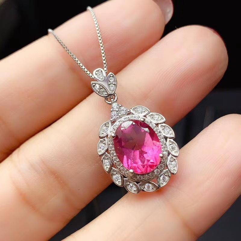 Изображение товара: Изящные Ювелирные изделия KJJEAXCMY из стерлингового серебра 925 пробы с инкрустированным натуральным розовым топазом, роскошное новое ожерелье с подвеской для девушек, тест на поддержку