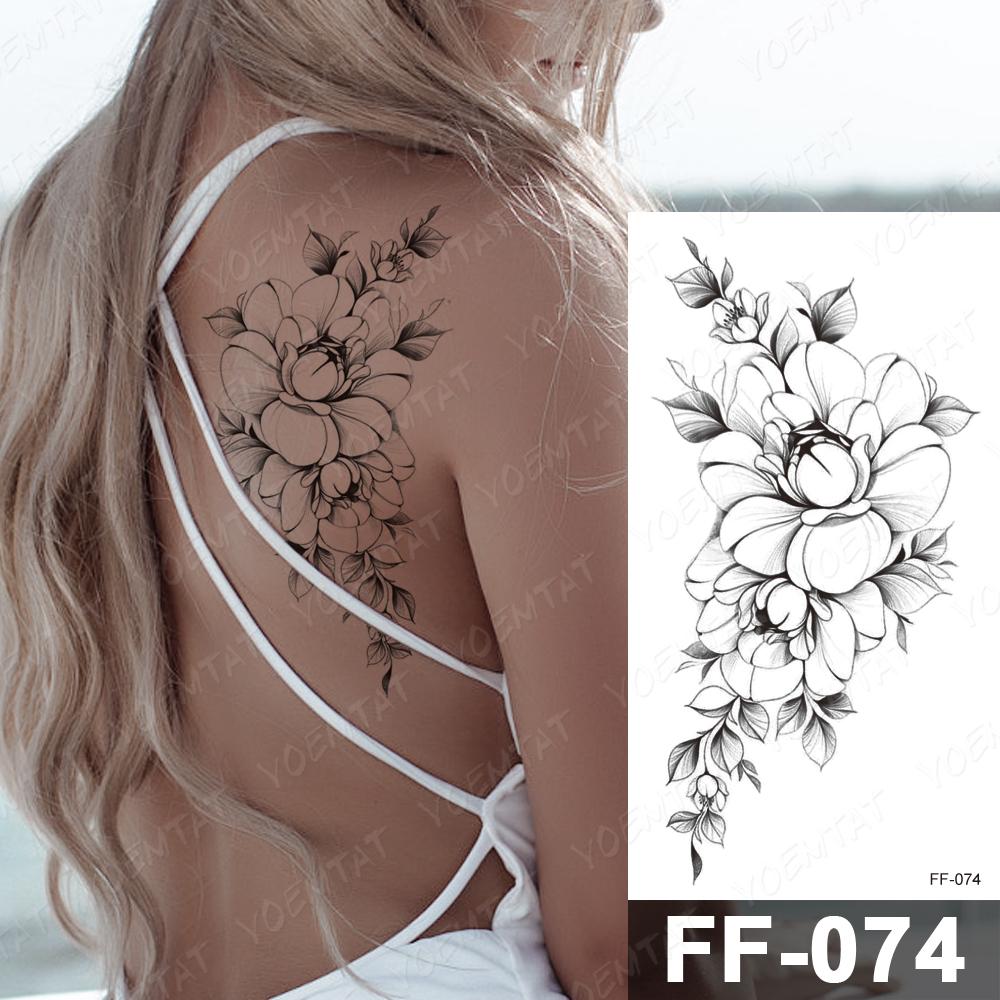 Изображение товара: Водостойкие временные татуировки наклейки пион роза цветок флэш-Татуировки женские минималистские линии боди-арт рука Бедро поддельные татуировки мужские