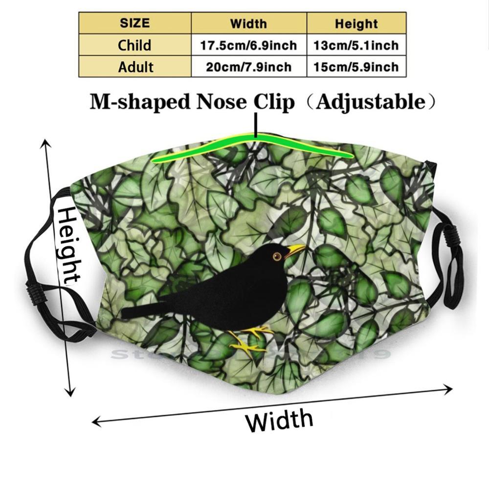 Изображение товара: Птица в руке... Многоразовая маска с принтом Pm2.5, маска для лица с фильтром, Детские кусты черных птиц, Дубовая маска, мандала, черная птица, изгородь