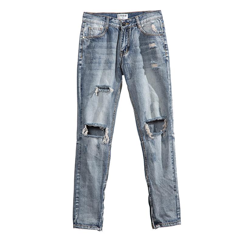 Изображение товара: Джинсы мужские с застежкой-молнией, джинсы с большими отверстиями, модные штаны в стиле хип-хоп, Непродуваемые