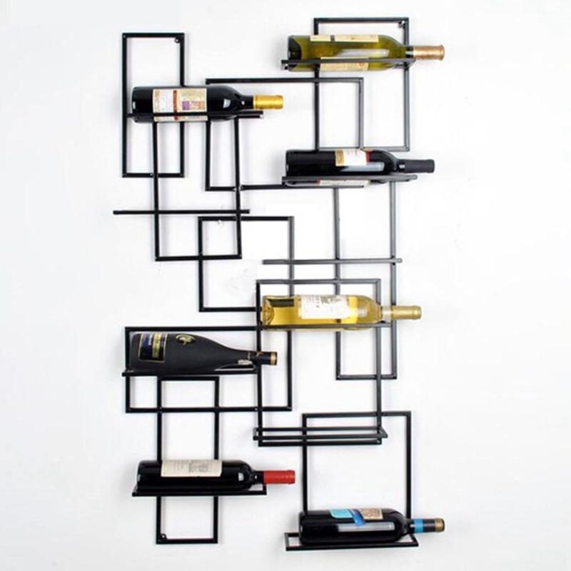 Изображение товара: Простая Современная стойка для красного вина на 10 бутылок, настенное крепление, подвесная витрина для гостиной, винного шкафа, креативная подвесная стойка для вина