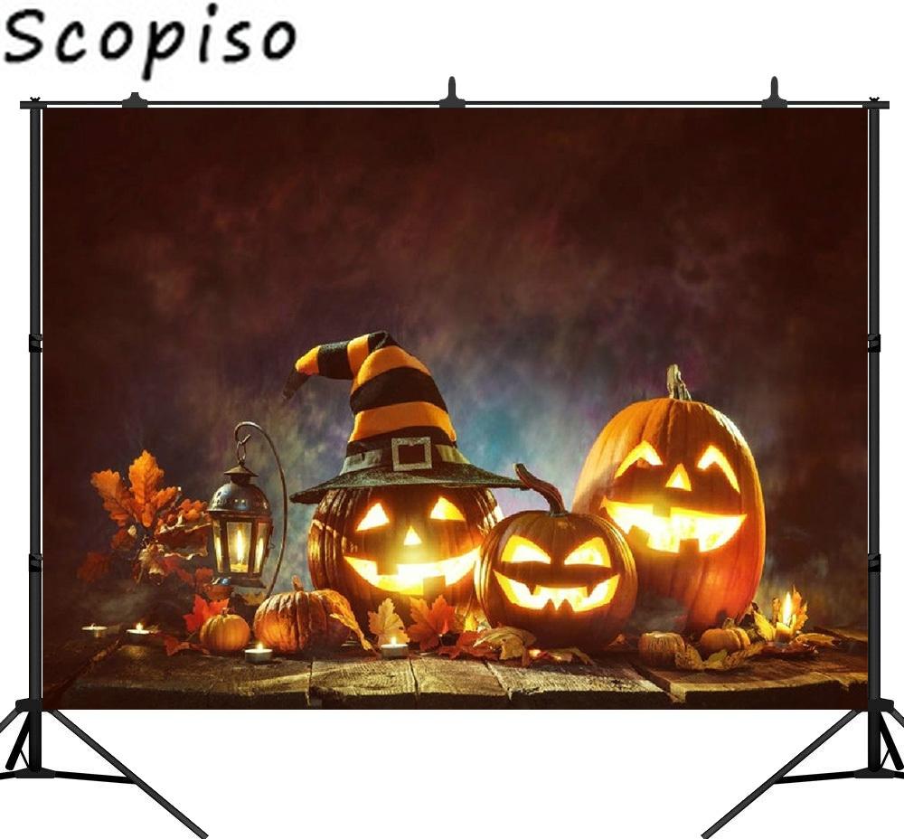 Изображение товара: Виниловый фон для фотосъемки на Хэллоуин, тыква, фонарь, дерево, дым, ночь