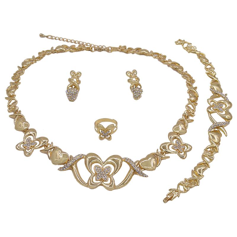 Изображение товара: Yulaili бабочка ювелирные изделия для ключицы наборы для женщин ожерелье браслет серьги кольцо Шарм Bijoux Золото Простой стиль милые животные
