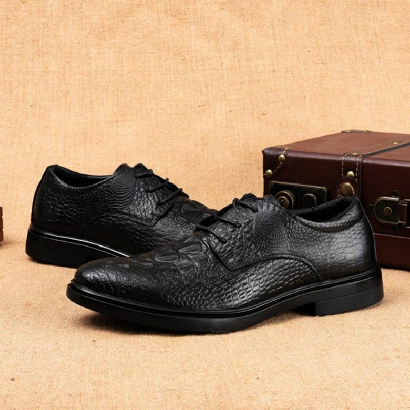 Изображение товара: Мужские кожаные туфли с круглым носком, удобная деловая повседневная обувь на мягкой подошве, кроссовки с текстурой крокодила, роскошные дизайнерские кеды