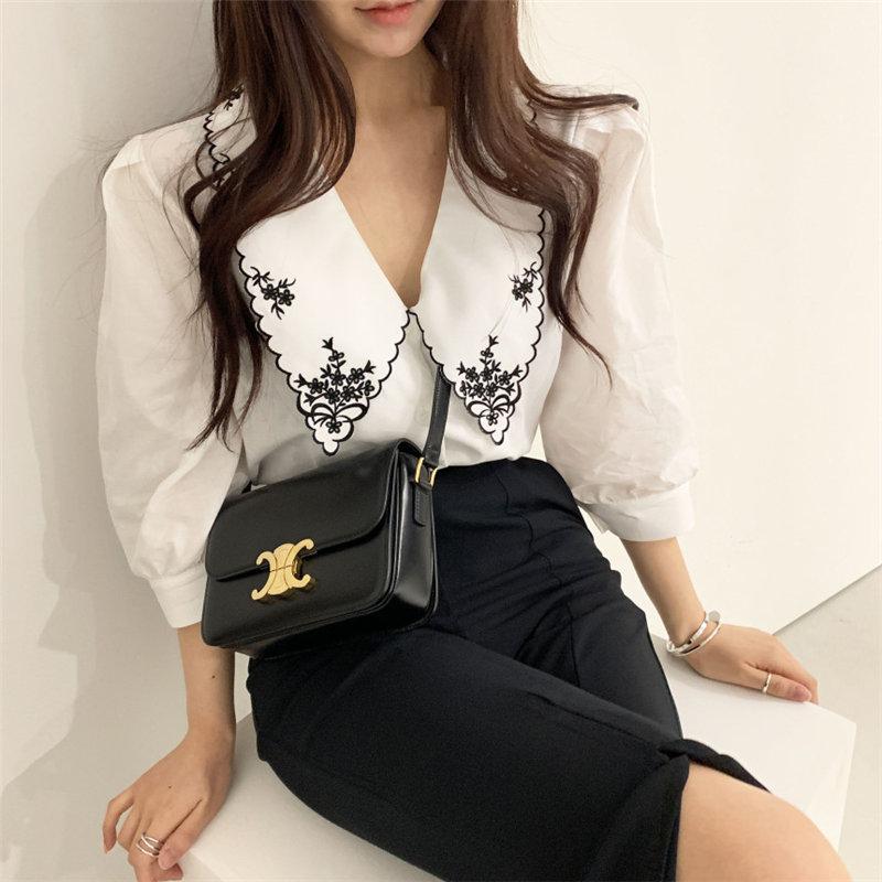 Изображение товара: Женская блузка с вышивкой, Повседневная Свободная винтажная блузка в дворцовом стиле, весна-осень 2021, 10271