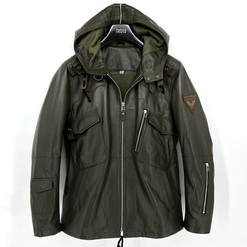 Изображение товара: Классическое итальянское пальто Nappa из натуральной кожи, мужское кожаное пальто с капюшоном, повседневная куртка