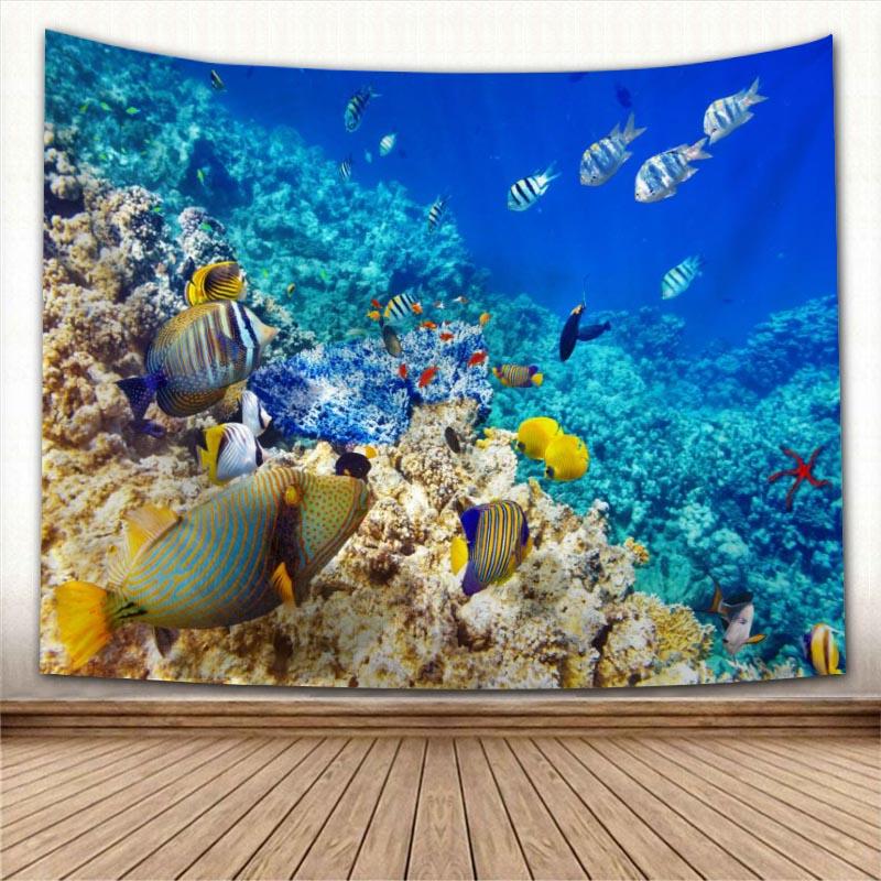 Изображение товара: Подводный мир рыба настенный гобелен украшения для домашней вечеринки гобелены фото фон Ткань Скатерть для стола настенный гобелен