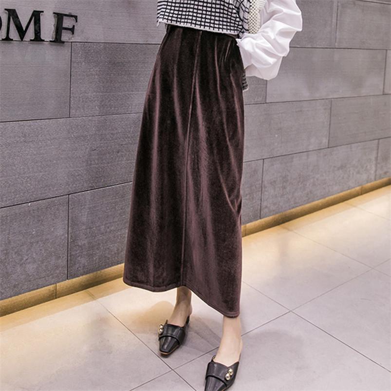 Изображение товара: Женская бархатная юбка с высокой эластичной талией, однотонная элегантная длинная офисная юбка в винтажном стиле, осень 2022