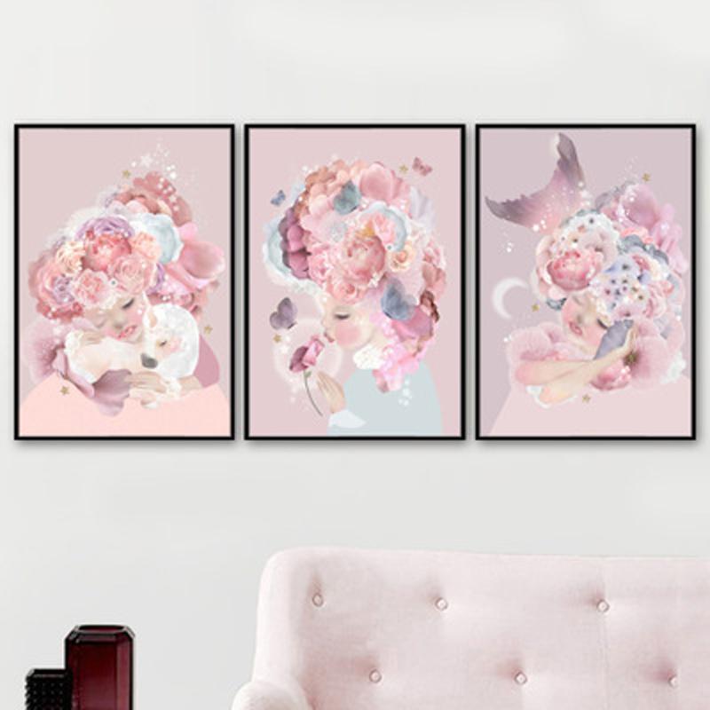Изображение товара: Картина маслом с животными для девочек на холсте розовые постеры с животными и принтом Настенная картина для гостиной домашний Декор без рамки
