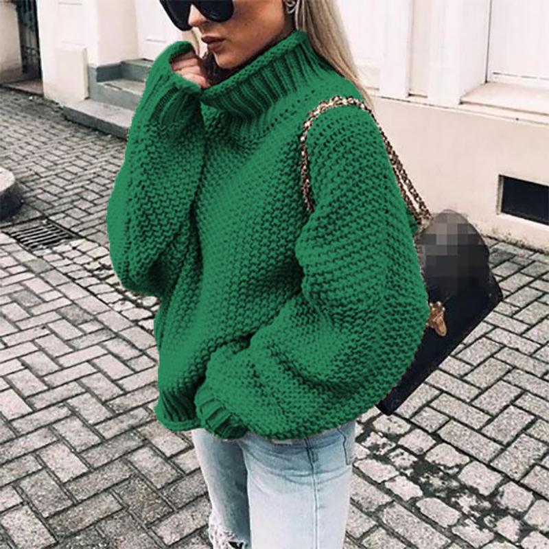 Изображение товара: Autumn Winter Women Sweater Long Sleeve Turtleneck Solid Sweaters Pullover For Woman Fashion Loose Batwing Knitting Tops White