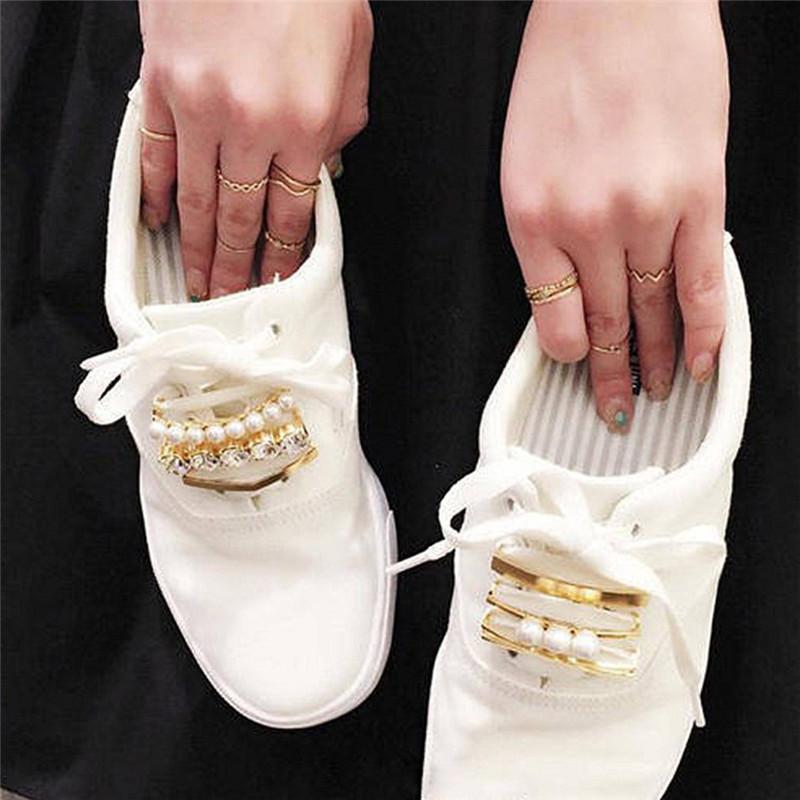 Изображение товара: Зажимы для шнурков украшения Подвески из искусственного жемчуга стразы аксессуары для обуви подарки модные мини-зажимы из сплава + Акриловые зажимы для обуви