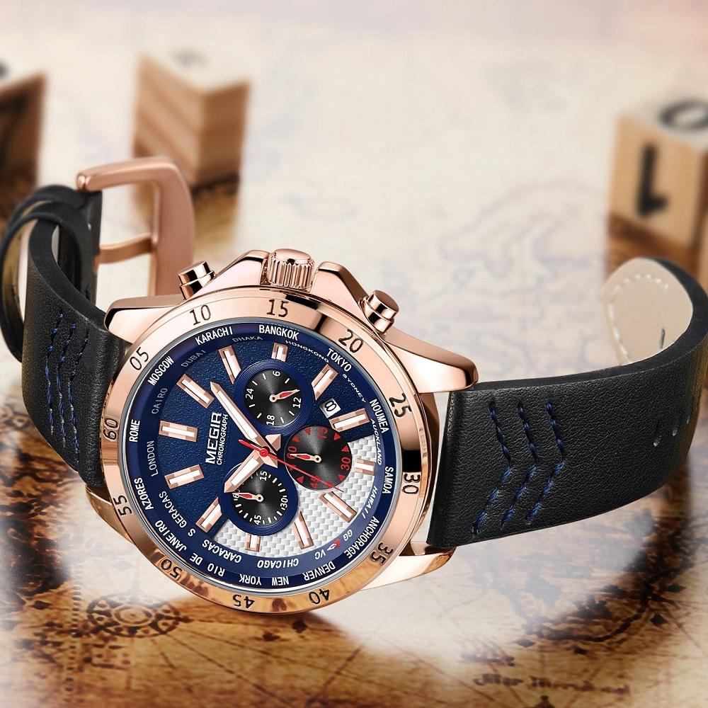 Изображение товара: Мужские наручные часы Erkek Kol Saati MEGIR, мужские Модные Спортивные кварцевые мужские часы от лучшего бренда, Роскошные военные часы, мужские часы, мужские часы