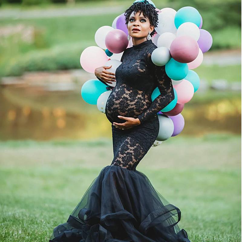 Изображение товара: Платье для беременных платье для фотосессии для беременных женщин с длинным рукавом черное кружевное платье для фотосессии платье для беременных