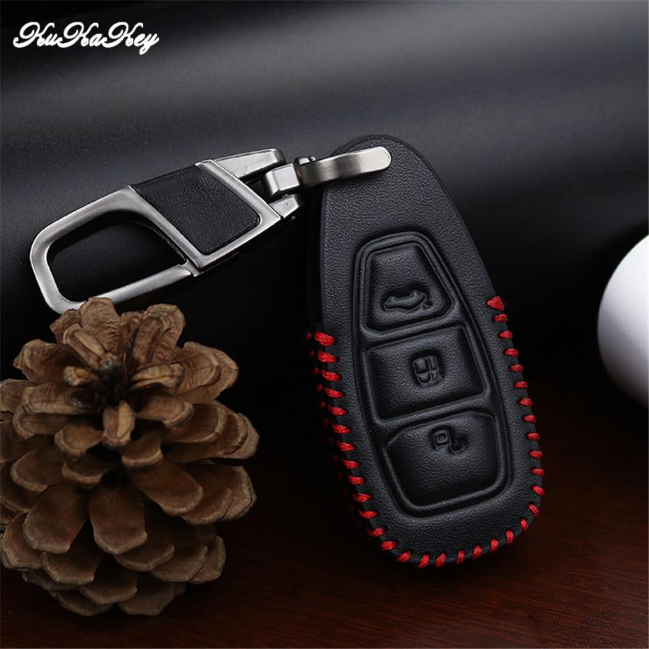 Изображение товара: Кожаный чехол для автомобильного ключа с автомобильным кольцом для ключей для Ford Fiesta Focus 2 Kuga Eco Sport Mondeo 4 автомобильные аксессуары для интерьера