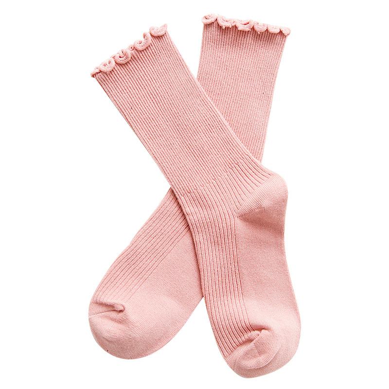 Изображение товара: Модные кружевные мягкие хлопковые женские носки с оборками, однотонные японские Симпатичные носки JK розовые удобные милые носки с оборками для принцессы для девочек в стиле Харадзюку