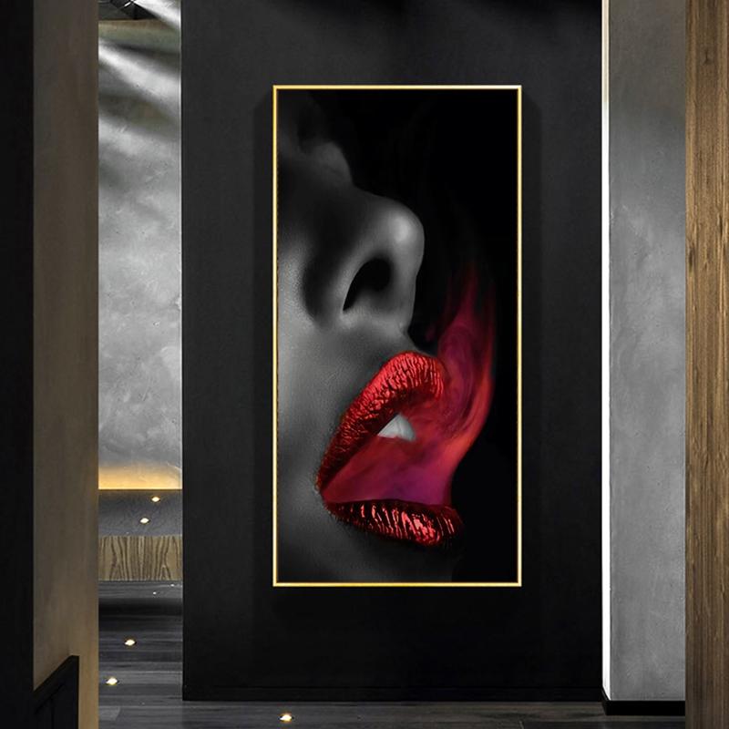 Изображение товара: Настенные плакаты с изображением женщин, модульные плакаты с изображением Красного дыма и губ, настенные художественные картины для гостиной, дома, декора