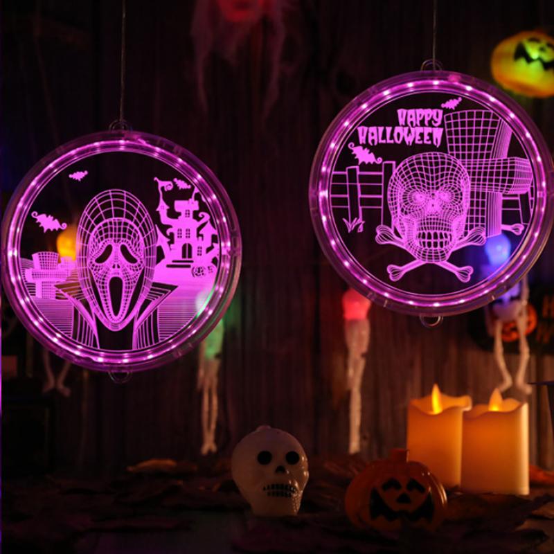 Изображение товара: Декоративные светодиодсветодиодный лампы на батарейках, 3D светильники для Хэллоуина, Рождества, праздника, вечеринки, креативная комнатная Подвесная лампа с призраком и черепом