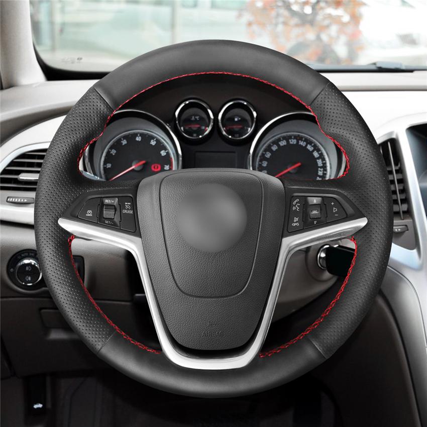 Изображение товара: Сшитый вручную черный из натуральной кожи Противоскользящий чехол рулевого колеса автомобиля для Opel Mokka 2012-2019 Insignia 2008-2013 Astra (J)